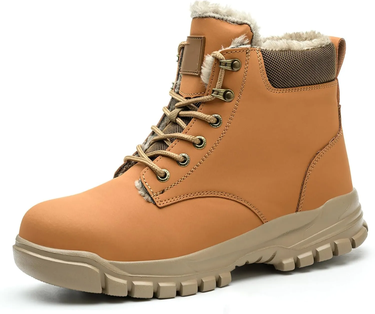 Mens Work Boots Waterproof Hiking Sneakers Zip Up Fur Lined Womens Safety Toe Shoes Wide Width Lightweight Outdoor Botas Mid Ankle Work Casual Hike Grounded Footwear