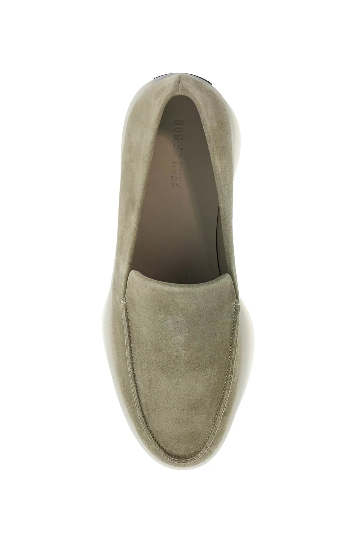 minimalist suede loafer in sage green with rubber sole FGE280 8113REV SALVIA