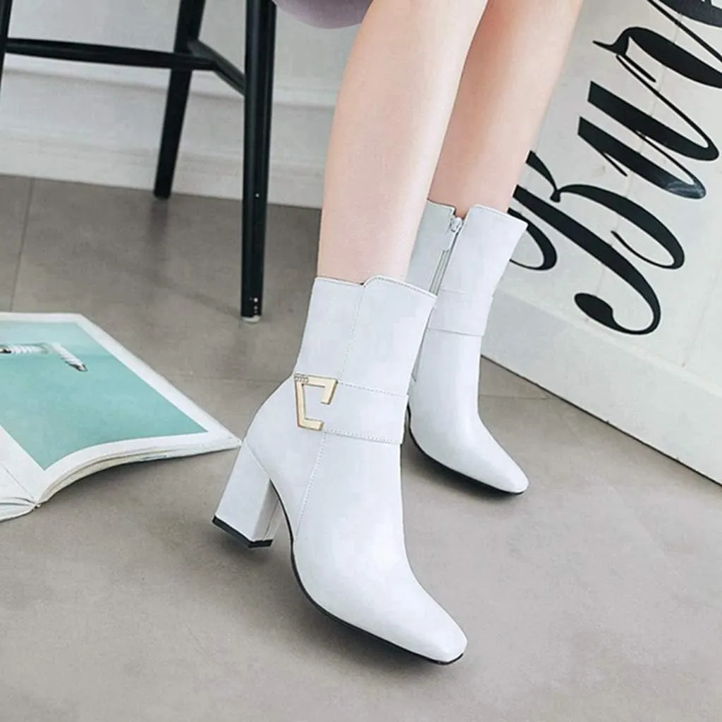 MIOKE Women's Fashion Waterproof Rain Ankle Boots Low Heel Zipper Chelsea Booties Dressy Dressy Short Boot