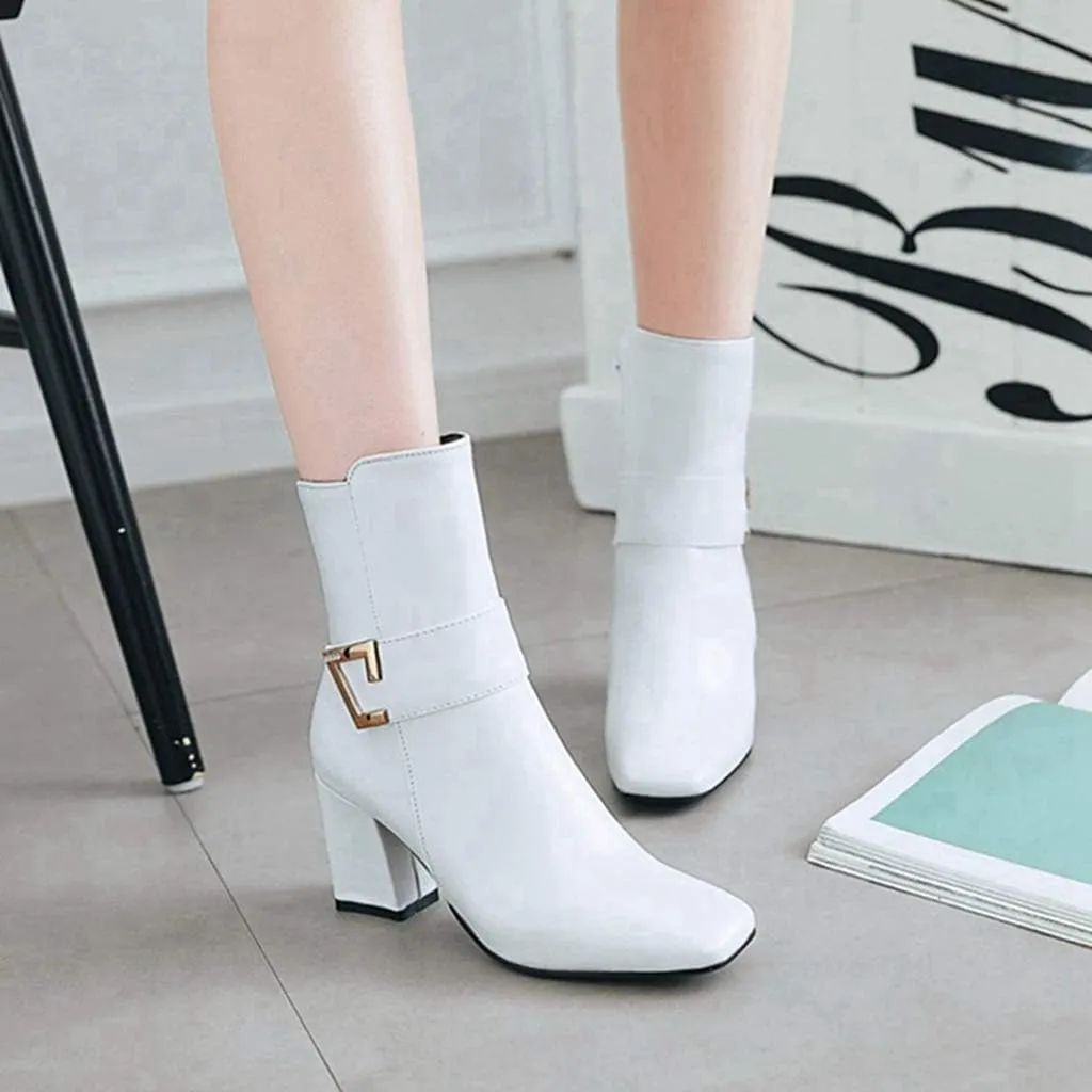 MIOKE Women's Fashion Waterproof Rain Ankle Boots Low Heel Zipper Chelsea Booties Dressy Dressy Short Boot