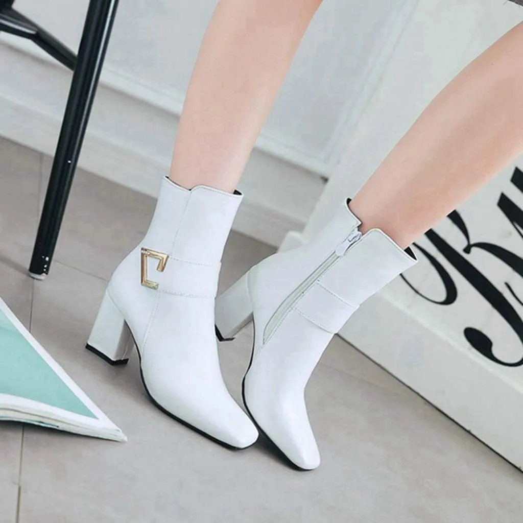 MIOKE Women's Fashion Waterproof Rain Ankle Boots Low Heel Zipper Chelsea Booties Dressy Dressy Short Boot