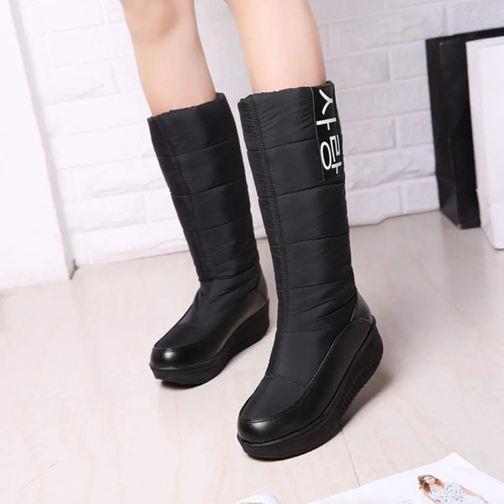 MIOKE Women's Fashion Waterproof Rain Snow Boots Mid Wide Calf Fur Lined Winter Warm Cold Weather Snow Boot