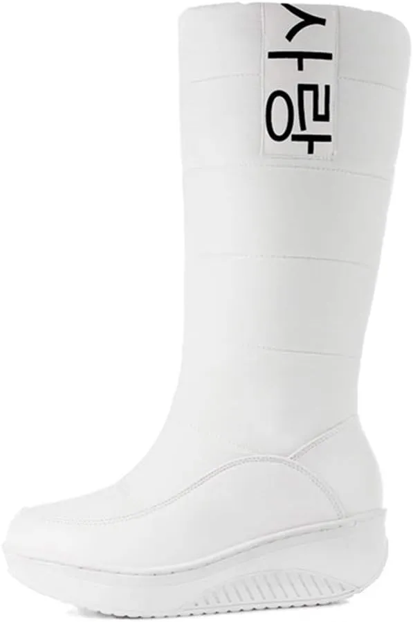 MIOKE Women's Fashion Waterproof Rain Snow Boots Mid Wide Calf Fur Lined Winter Warm Cold Weather Snow Boot