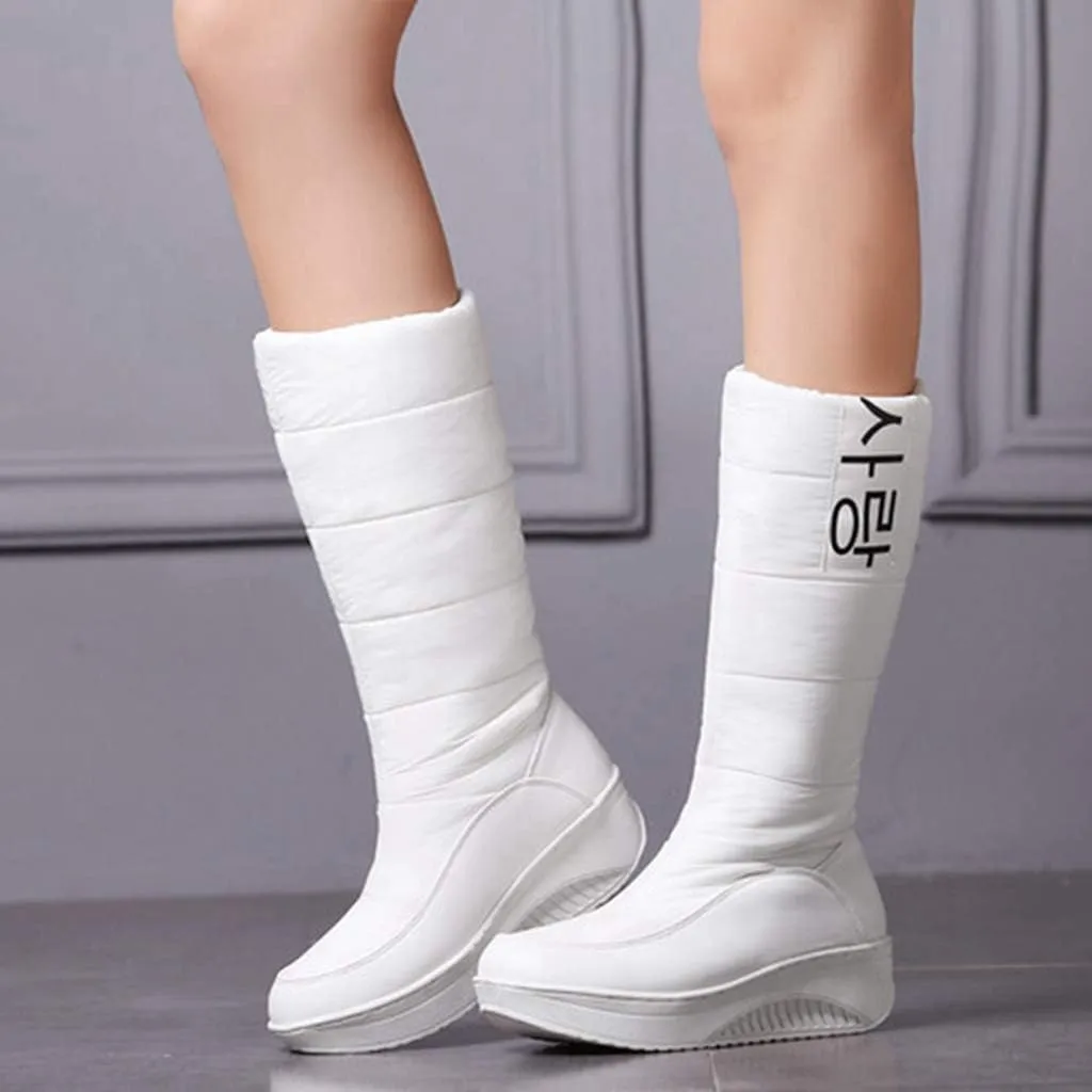 MIOKE Women's Fashion Waterproof Rain Snow Boots Mid Wide Calf Fur Lined Winter Warm Cold Weather Snow Boot