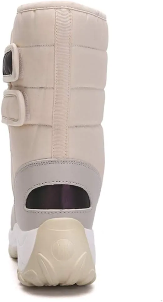MIOKE Women's Waterproof Rain Snow Boots Winter Mid Wide Calf Platform Hook-and-Loop Fashion Ski Snow Boot