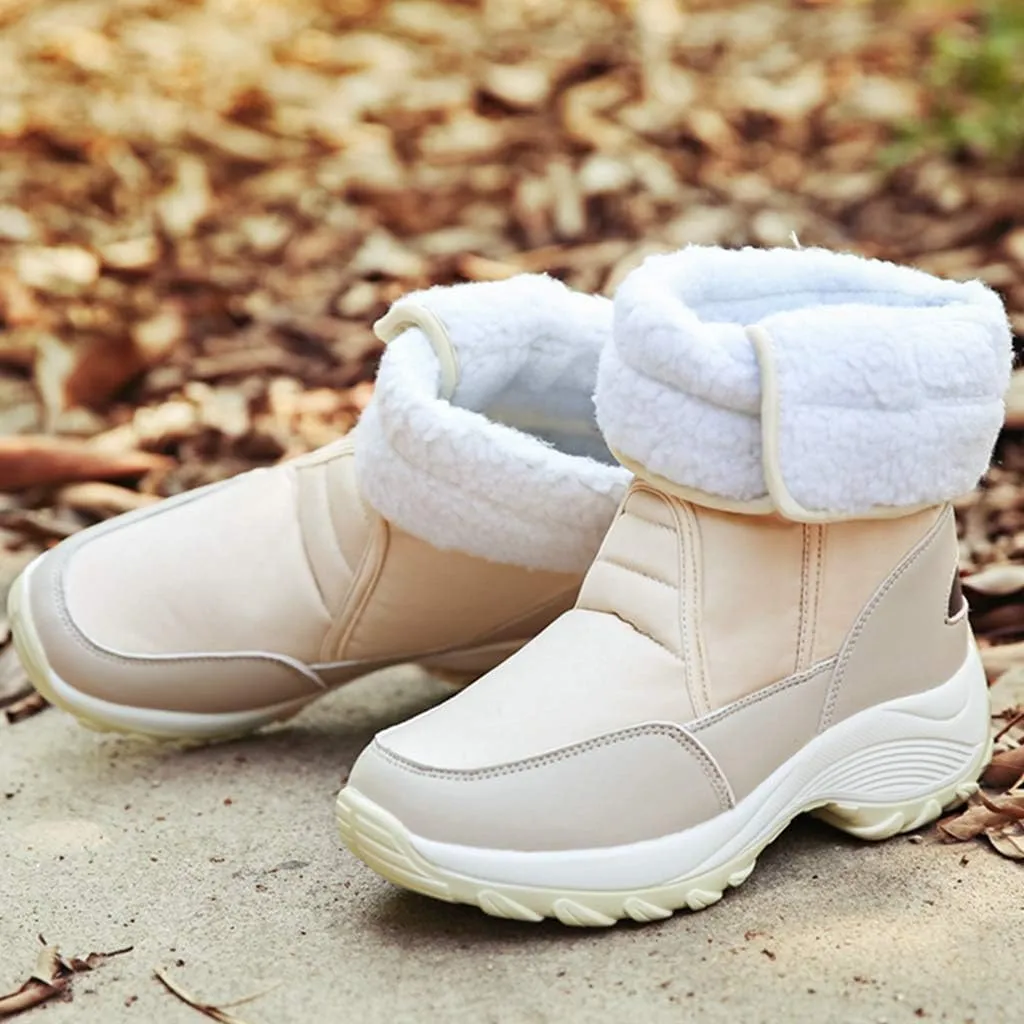 MIOKE Women's Waterproof Rain Snow Boots Winter Mid Wide Calf Platform Hook-and-Loop Fashion Ski Snow Boot