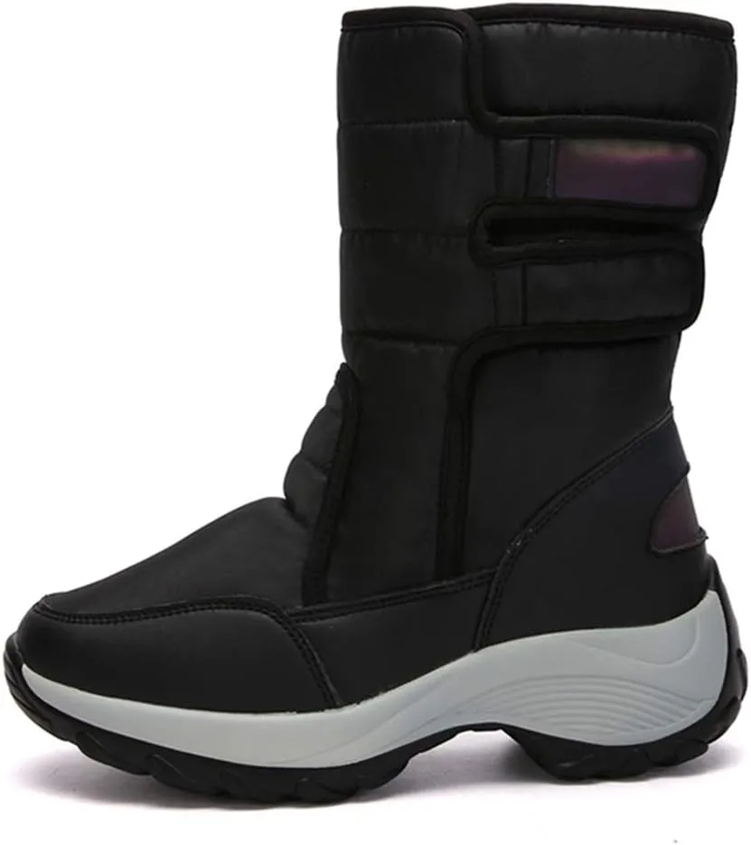 MIOKE Women's Waterproof Rain Snow Boots Winter Mid Wide Calf Platform Hook-and-Loop Fashion Ski Snow Boot