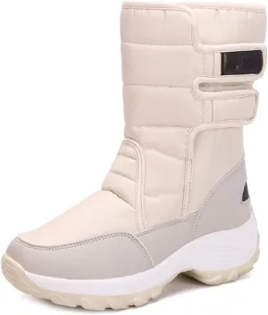 MIOKE Women's Waterproof Rain Snow Boots Winter Mid Wide Calf Platform Hook-and-Loop Fashion Ski Snow Boot