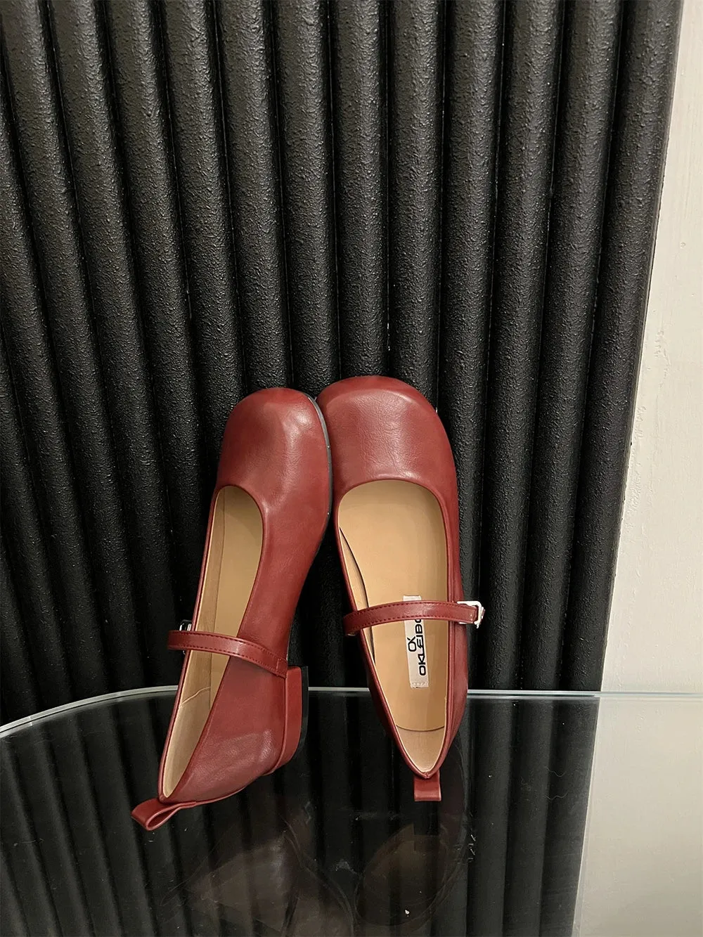 Mqtime Round Toe Women Loafers Belt Buckle Black Brown Red White Flat Mid Heels Autumn Spring Office Pumps Shoes Woman Size 35-39