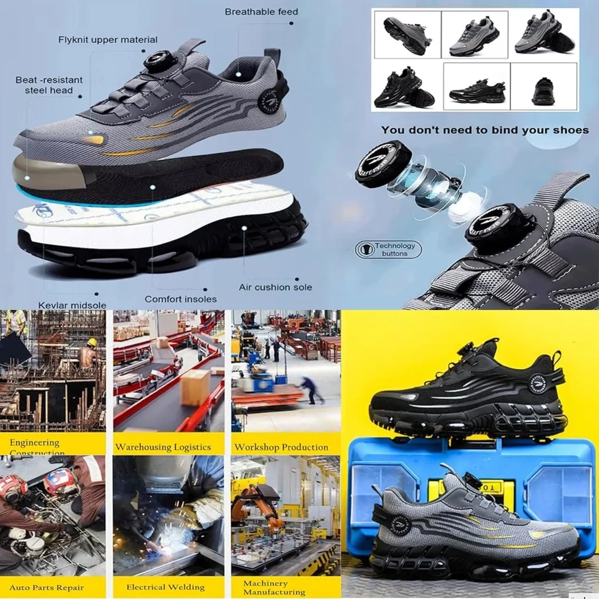 Noozier Safety Shoes, Noozier Safety Shoes Mens Steel Toe, Lightweight and Breathable, Suitable for Industrial and Construction Industries, Puncture-Proof