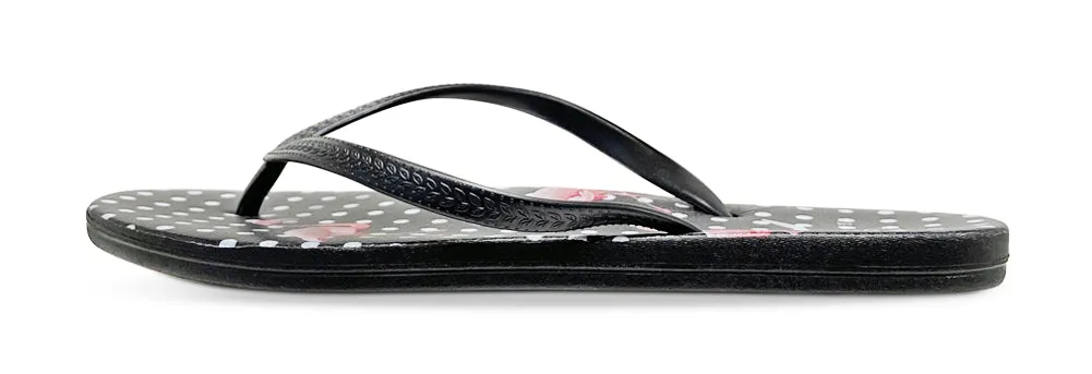 Norty Womens EVA Flip Flop Sandal Black Flamingos 22017A