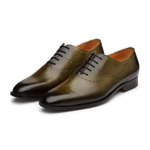 Olive Patina Punched Oxfords