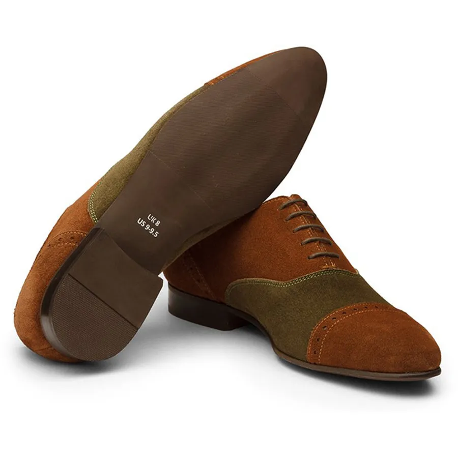 Olive   Tan Suede Dual Tone Captoe Oxfords