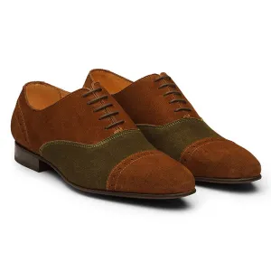 Olive   Tan Suede Dual Tone Captoe Oxfords