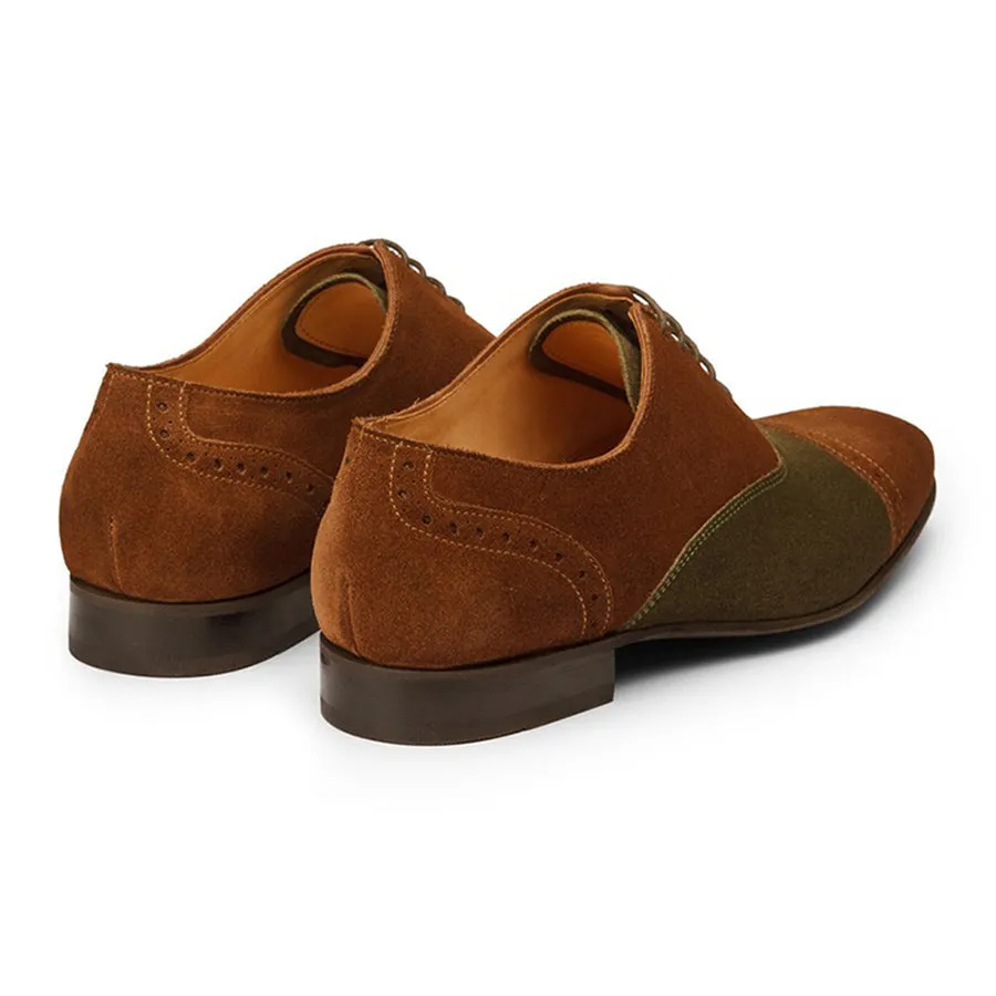 Olive   Tan Suede Dual Tone Captoe Oxfords