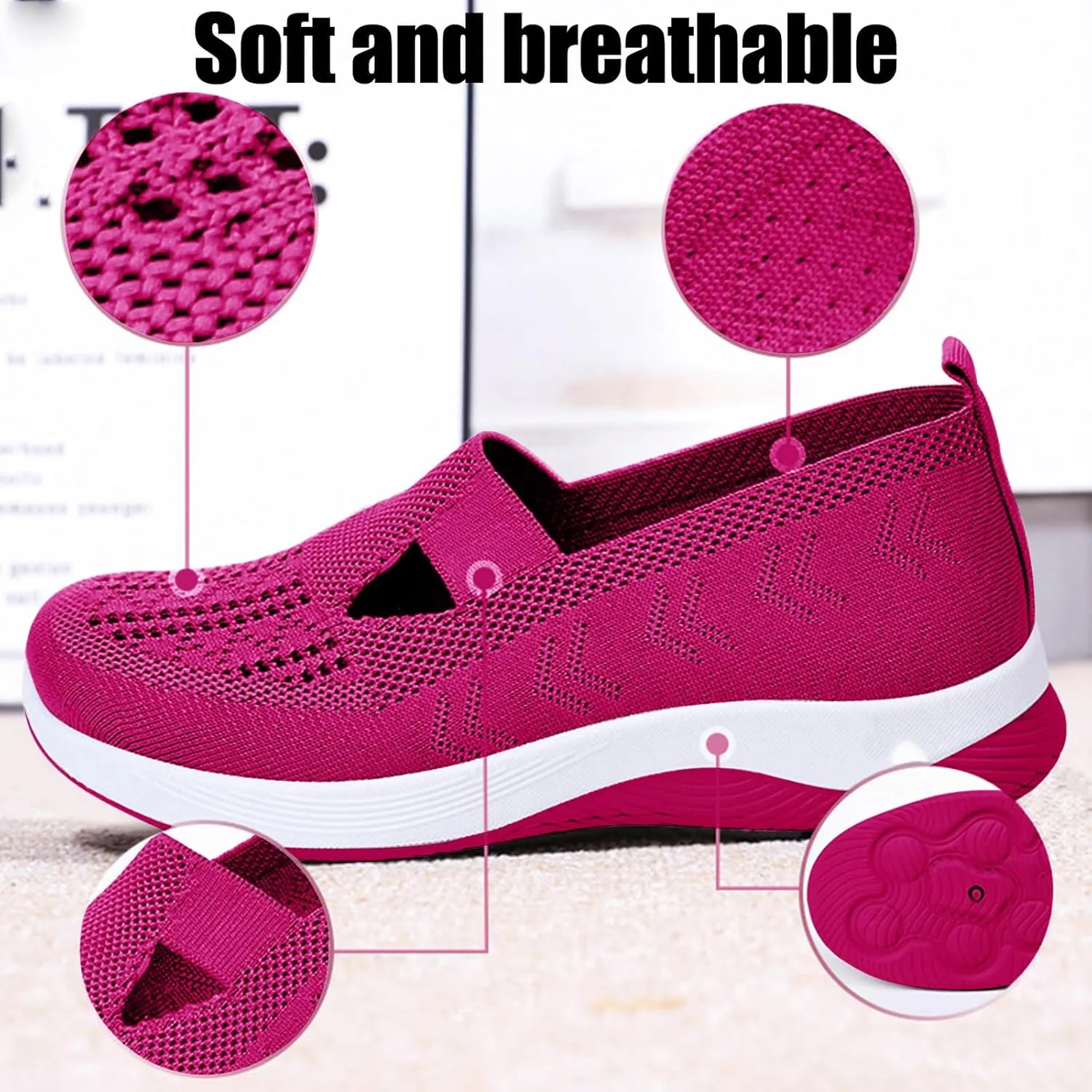 Orthopedic Walking Shoes for Women Woven Breathable Soft Non Slip Arch Support Shoes Mesh Up Running Going Out Flat Sneaker Summer Casual Comfort Lightweight Shoe
