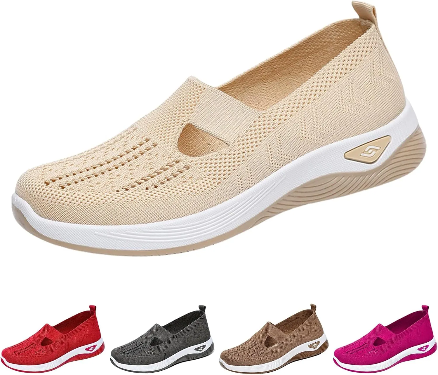 Orthopedic Walking Shoes for Women Woven Breathable Soft Non Slip Arch Support Shoes Mesh Up Running Going Out Flat Sneaker Summer Casual Comfort Lightweight Shoe