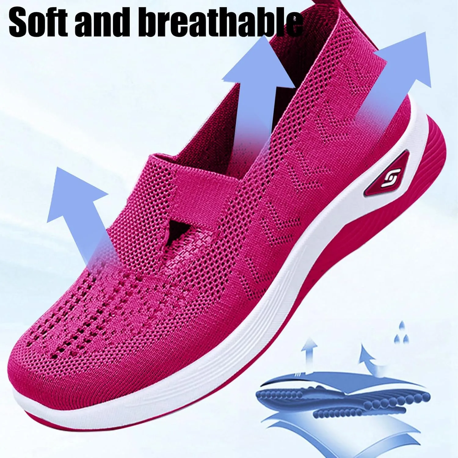 Orthopedic Walking Shoes for Women Woven Breathable Soft Non Slip Arch Support Shoes Mesh Up Running Going Out Flat Sneaker Summer Casual Comfort Lightweight Shoe