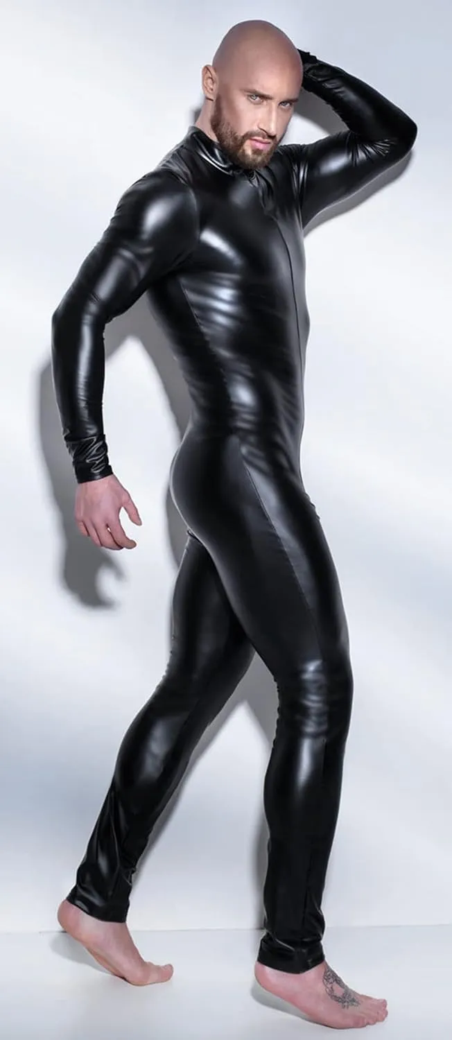 Panegy Men's Faux PU Leather Jumpsuit Shiny Leather Bodysuit Pole Dance Leotard Adult Onesie Singlet