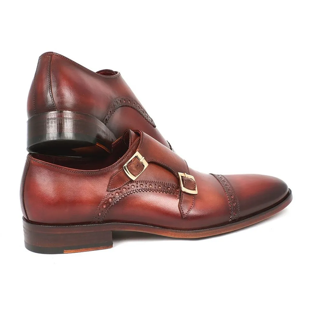 Paul Parkman Men's Cap-Toe Double Monkstraps Camel & Light Brown (ID#0457-CML)
