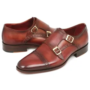 Paul Parkman Men's Cap-Toe Double Monkstraps Camel & Light Brown (ID#0457-CML)