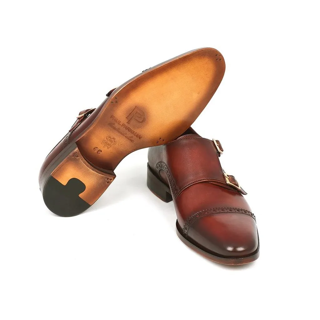 Paul Parkman Men's Cap-Toe Double Monkstraps Camel & Light Brown (ID#0457-CML)