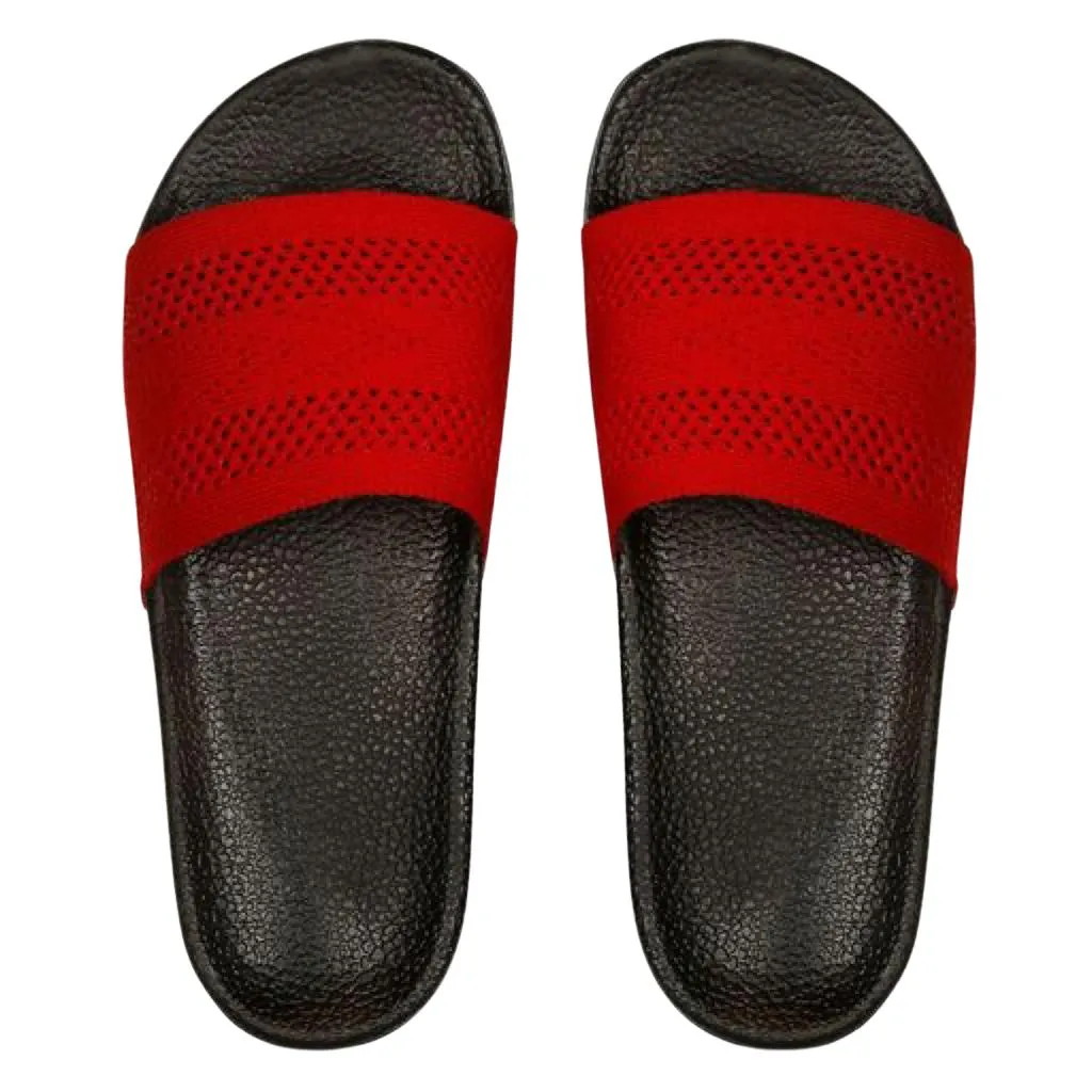 Red Casual Striped Slide Flip Flops For Men