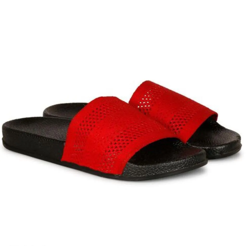Red Casual Striped Slide Flip Flops For Men