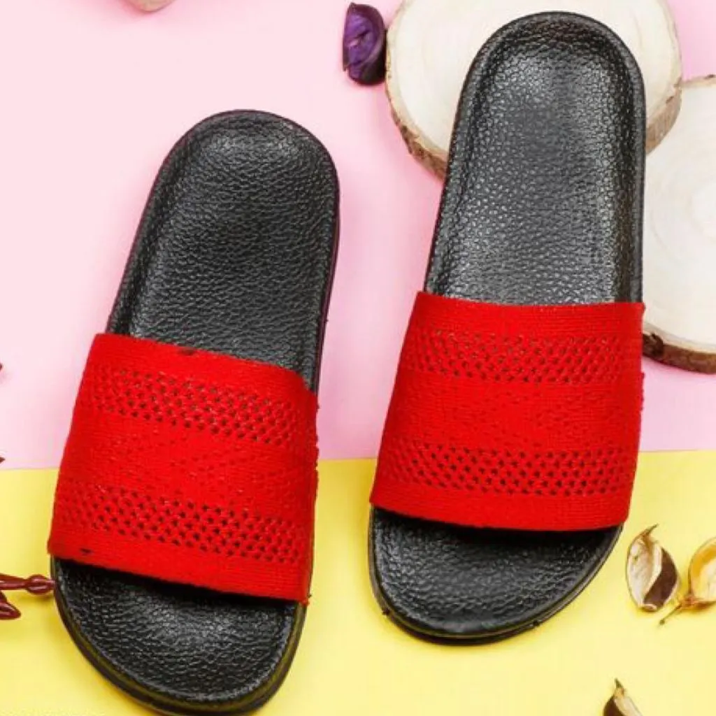 Red Casual Striped Slide Flip Flops For Men