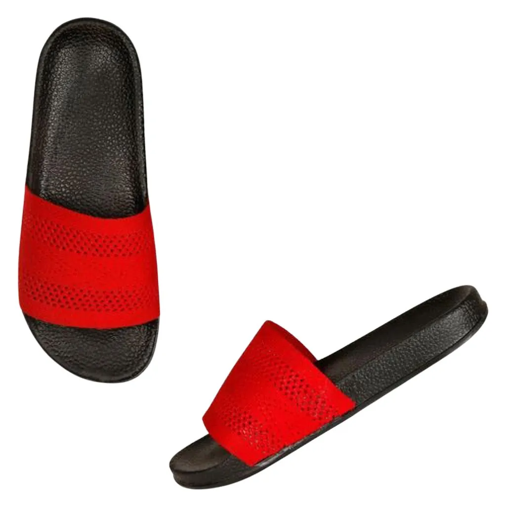 Red Casual Striped Slide Flip Flops For Men