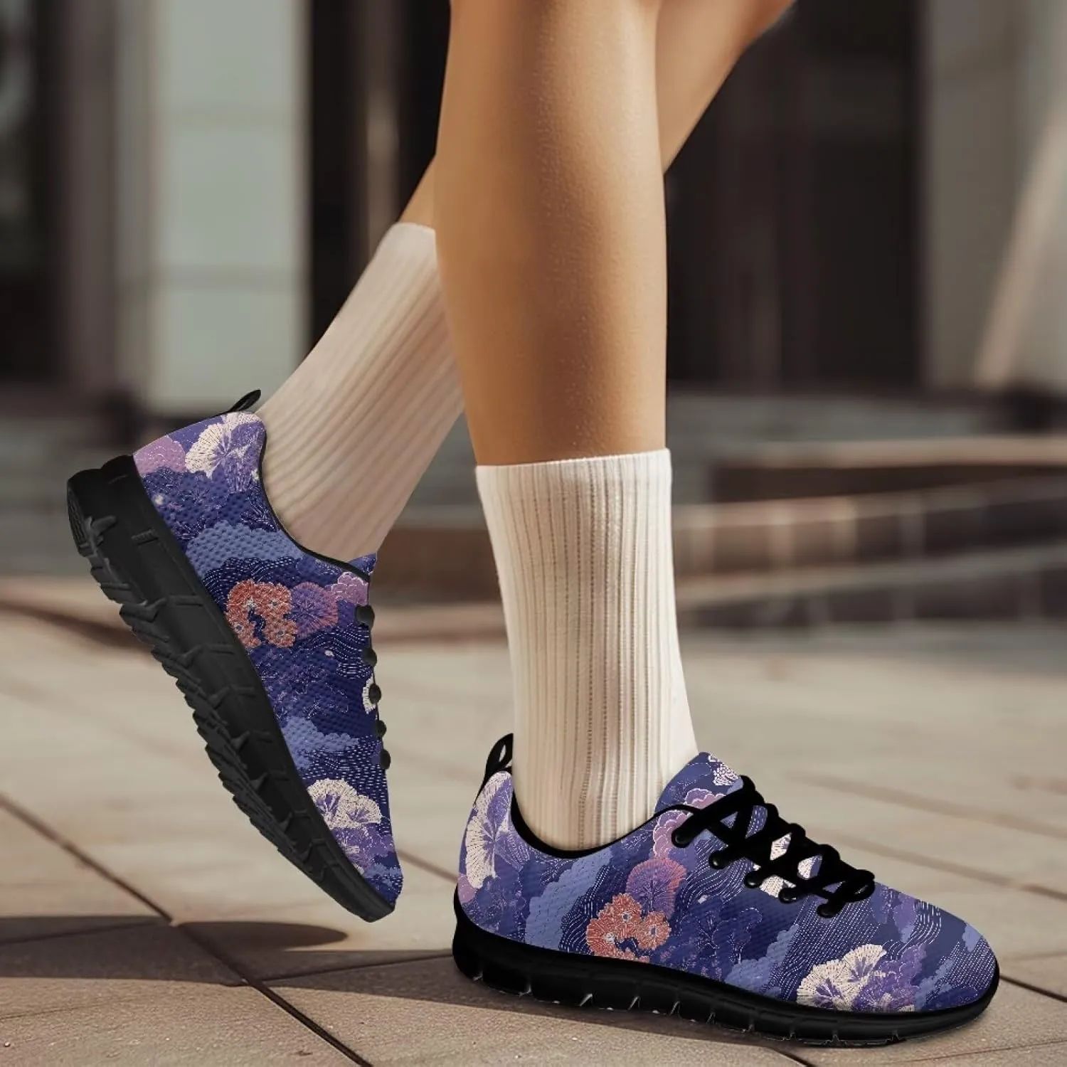 Running Sneakers for Women Soft Lace-Up Tennis Sneakers for Ladies Low-Top Anti-Skid Outdoor Workout Hiking Shoes for Teen Girls US 5-12