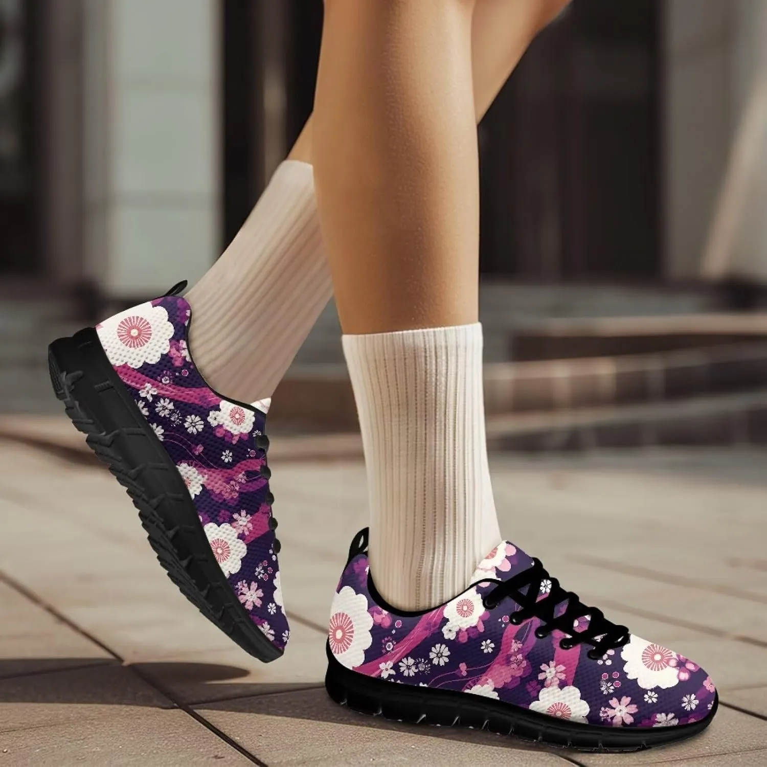 Running Sneakers for Women Soft Lace-Up Tennis Sneakers for Ladies Low-Top Anti-Skid Outdoor Workout Hiking Shoes for Teen Girls US 5-12