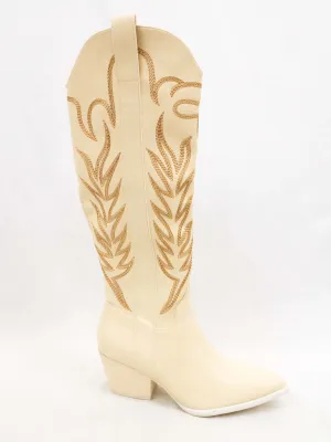 Samara Tall Off White Embroidered Boots