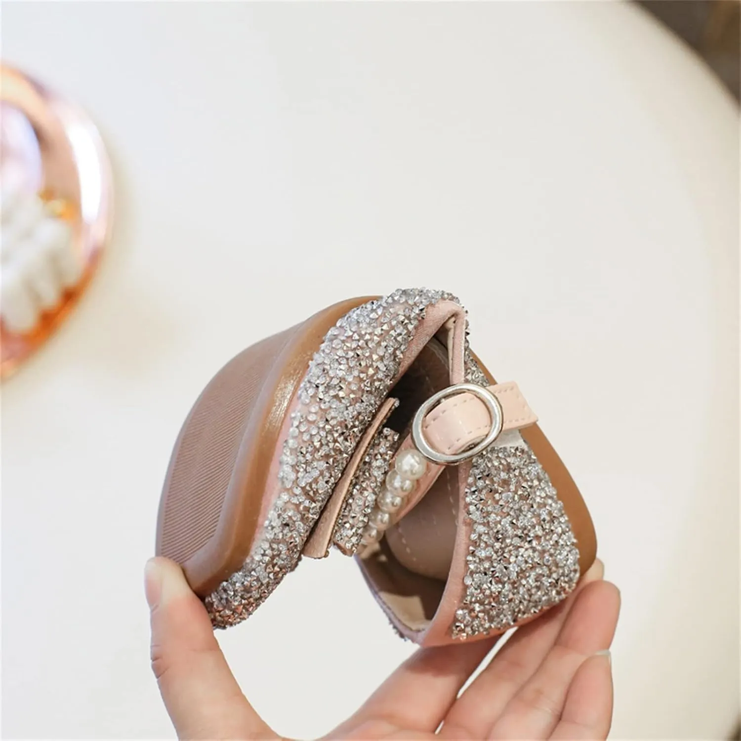 Sequins Sandals For Little Girls Toddler Kids Bow Pearl ow Heels Shoes Summer Casual Dress Dance Shoes Glitter Loafers