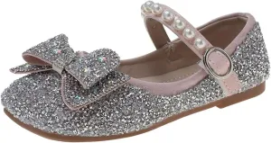 Sequins Sandals For Little Girls Toddler Kids Bow Pearl ow Heels Shoes Summer Casual Dress Dance Shoes Glitter Loafers