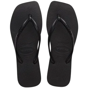 Slim Square Logo Flip Flops (Black)