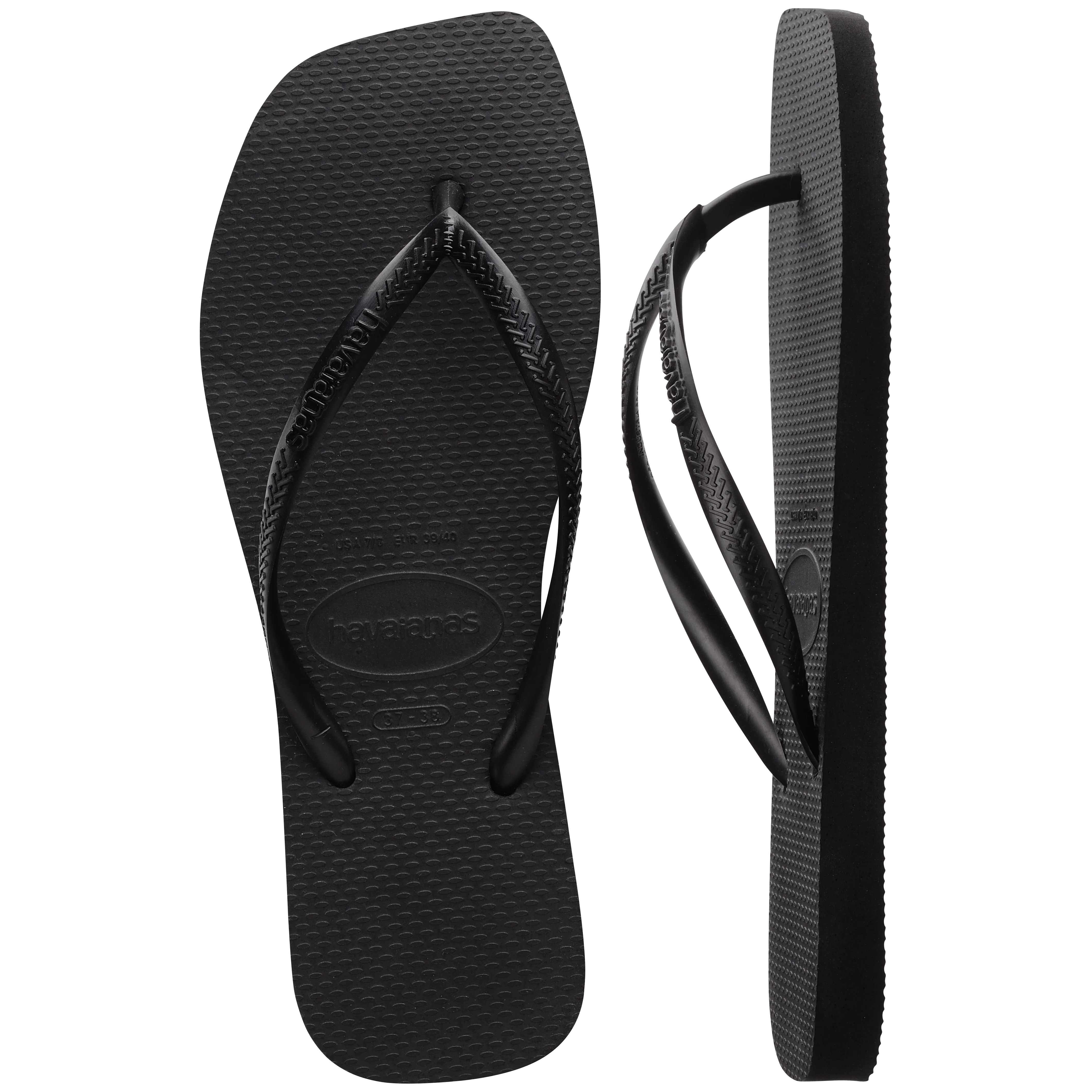 Slim Square Logo Flip Flops (Black)