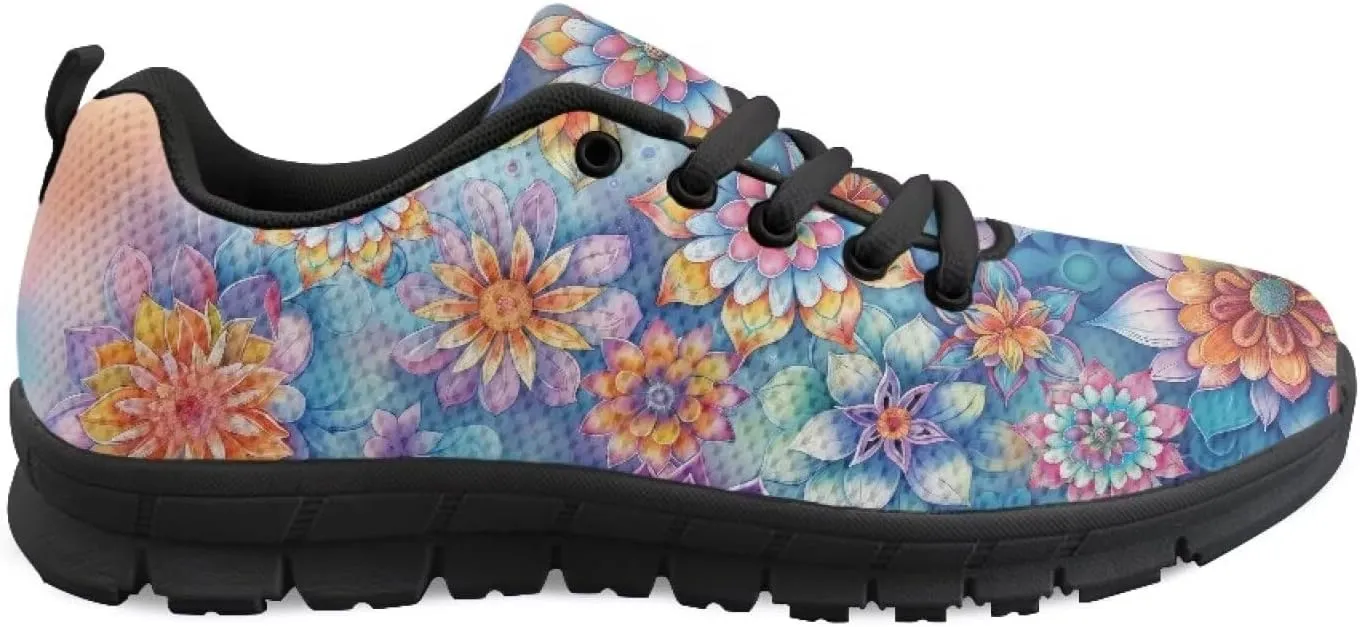 Sneakers Women Print Shoes Flat Comfortable Lace Up Low-Top Running Workout Shoes Women Anti-Slip Sport Outdoor Hiking Sneakers Ladies US 5-12