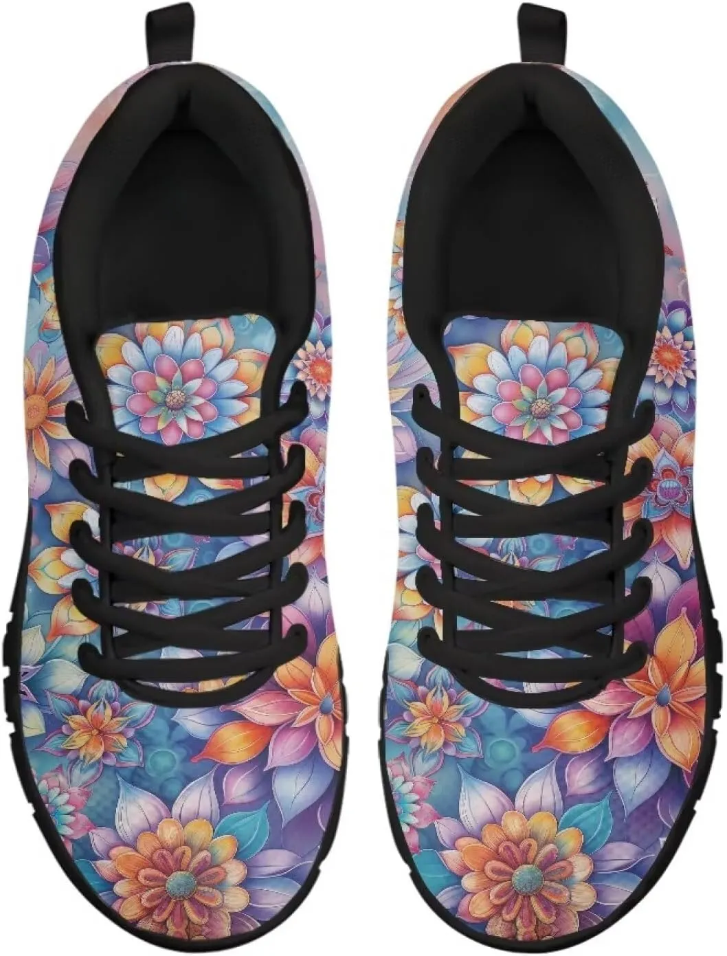 Sneakers Women Print Shoes Flat Comfortable Lace Up Low-Top Running Workout Shoes Women Anti-Slip Sport Outdoor Hiking Sneakers Ladies US 5-12