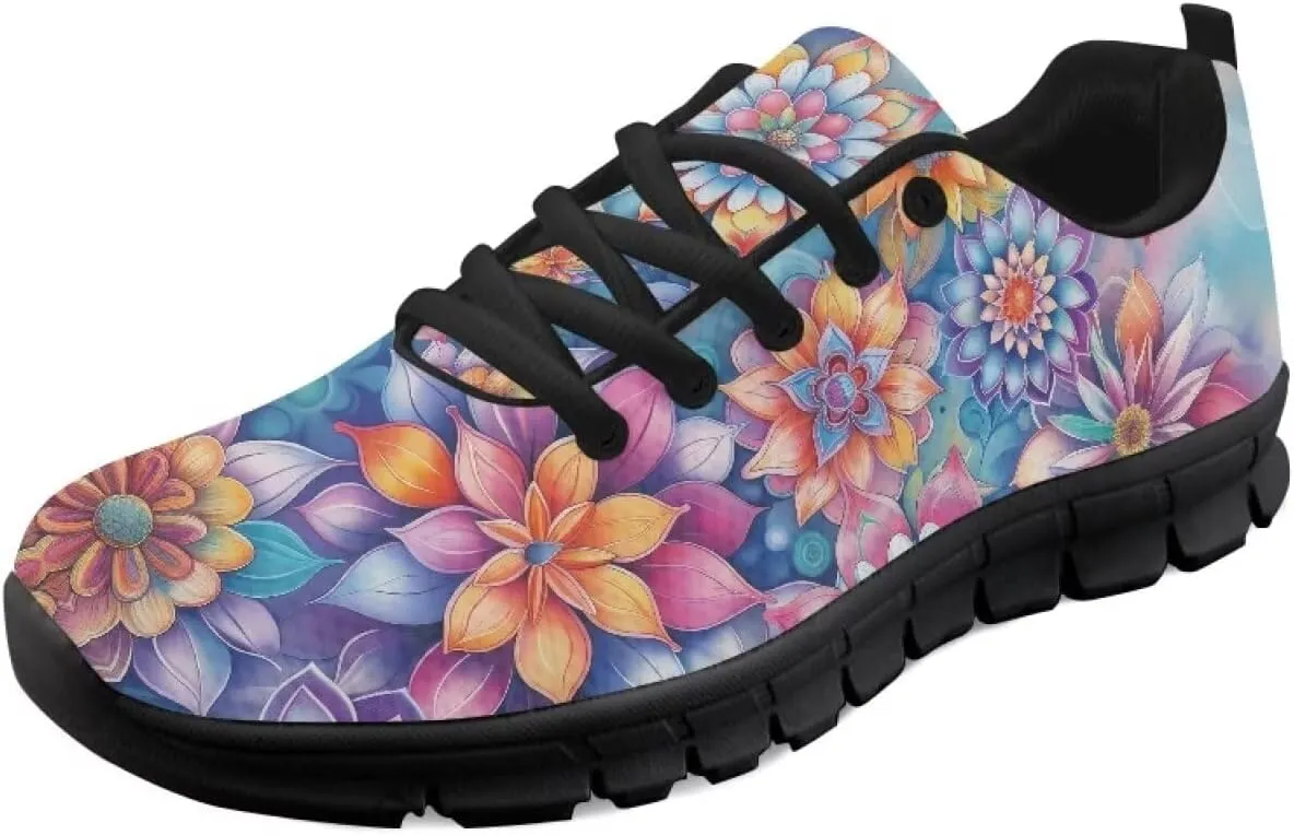 Sneakers Women Print Shoes Flat Comfortable Lace Up Low-Top Running Workout Shoes Women Anti-Slip Sport Outdoor Hiking Sneakers Ladies US 5-12