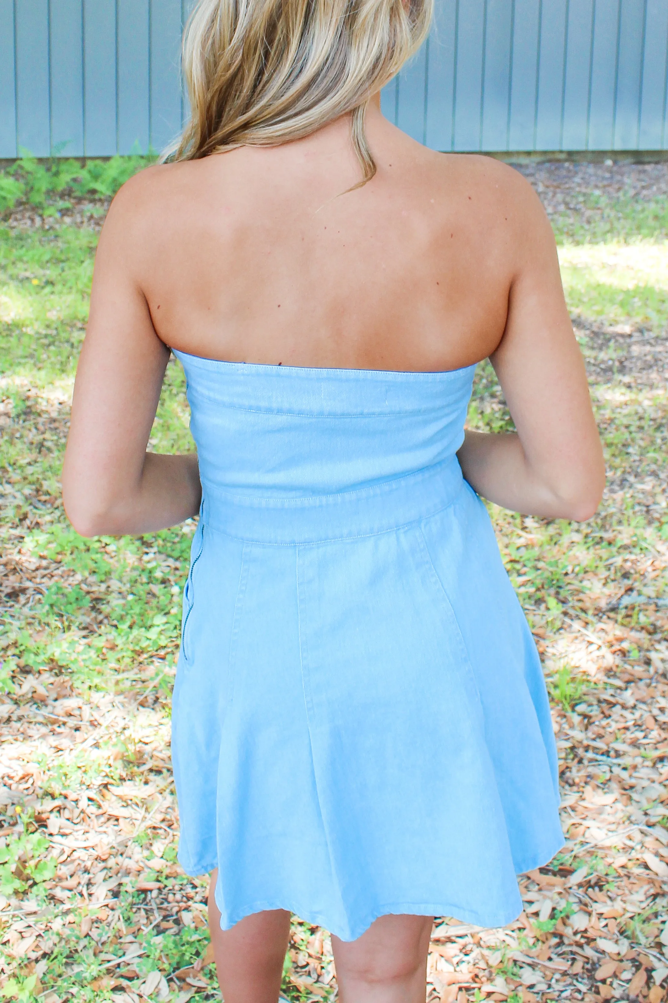 Something To Say Pleated Denim Dress in Light Blue Size L