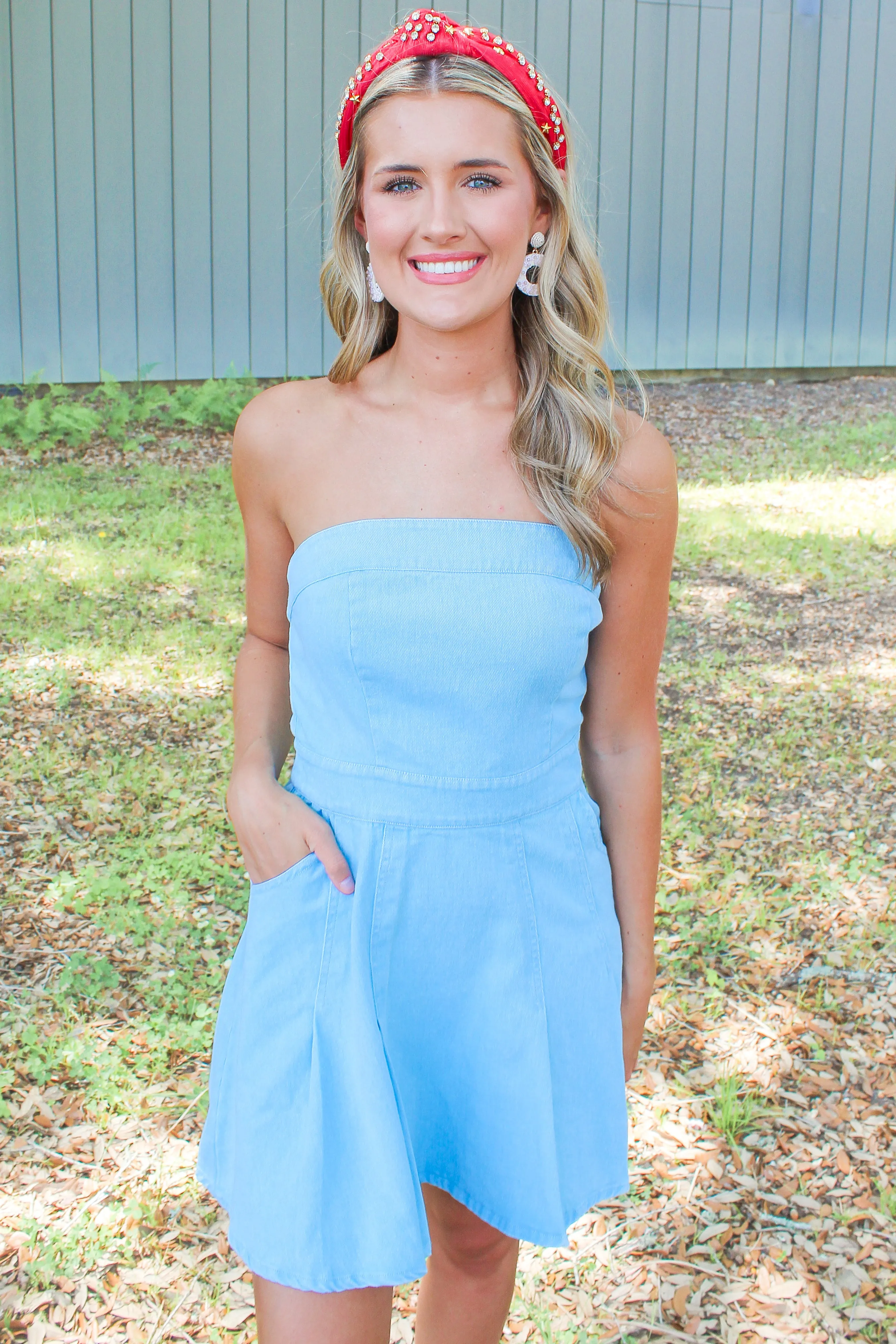 Something To Say Pleated Denim Dress in Light Blue Size L