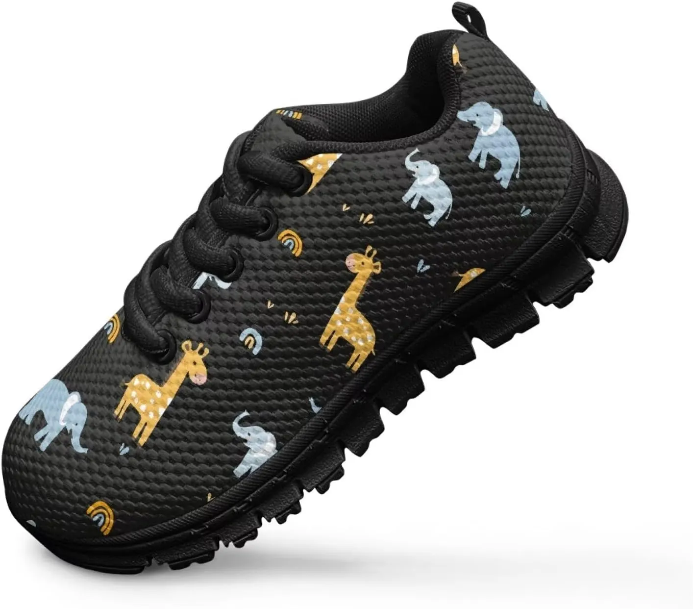 Stylish Breathable Tennis Sneakers Indoor Anti-Skid Shoes for Boys Girls Lightweight Cozy Rubber Sole Anti-Skid Shoes for Travel US Little Kid 11-13 Big Kid 1-5 Black Sole