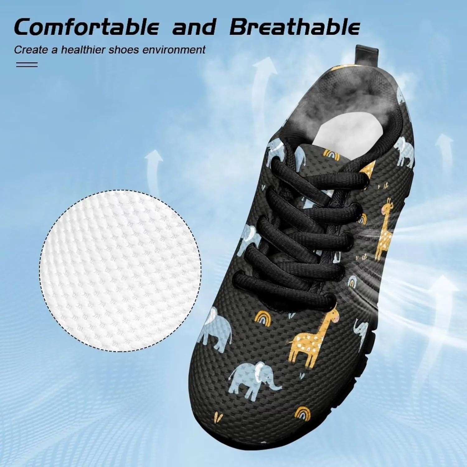 Stylish Breathable Tennis Sneakers Indoor Anti-Skid Shoes for Boys Girls Lightweight Cozy Rubber Sole Anti-Skid Shoes for Travel US Little Kid 11-13 Big Kid 1-5 Black Sole