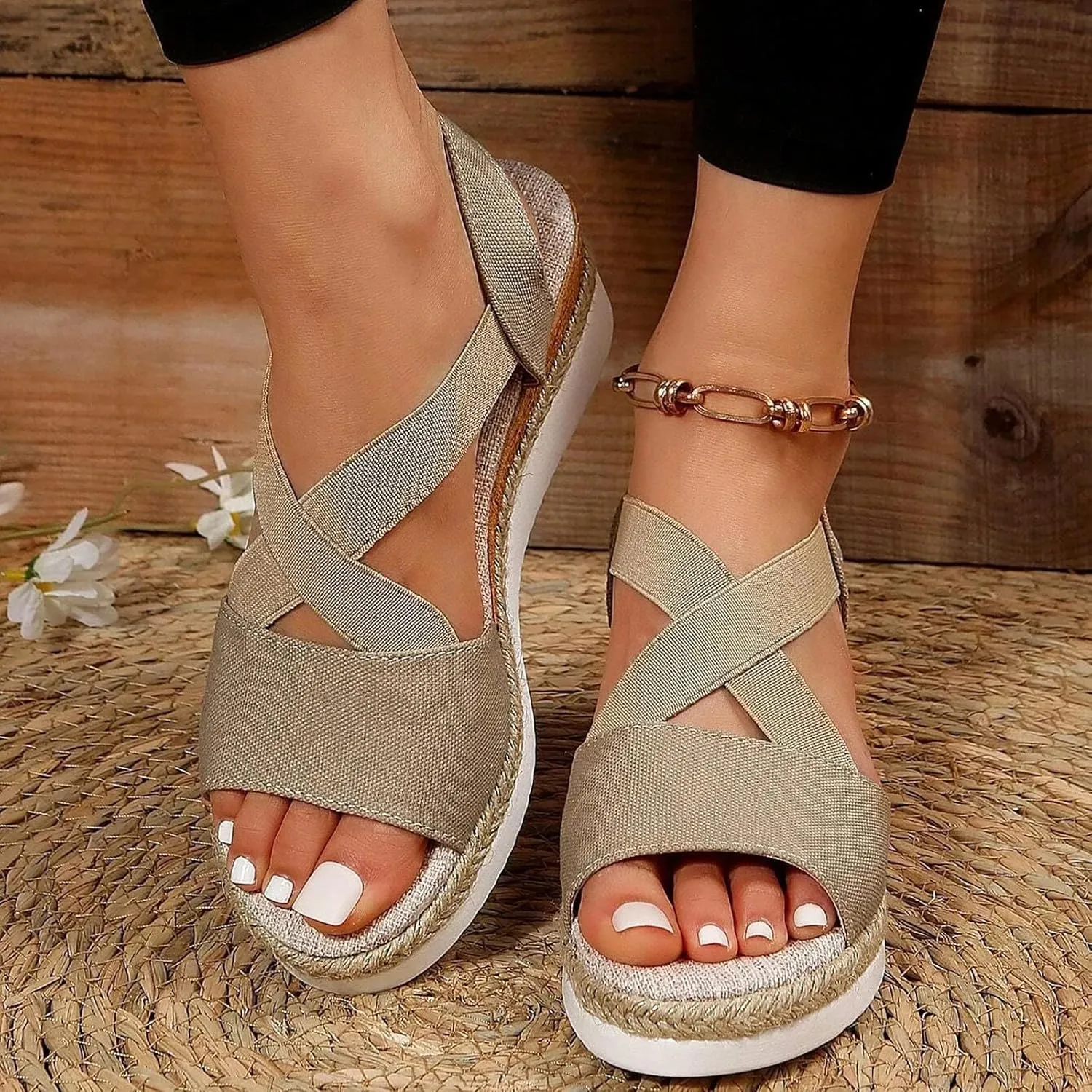 Summer Walking Ladies Sandals Beach Shoes For Women 2025 Closed Toe Espadrilles Dressy Comfortable Sandals Arch Support