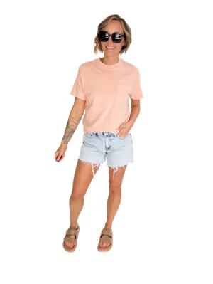 T G Classic Washed Cotton Pocket T-shirt- PEACHY