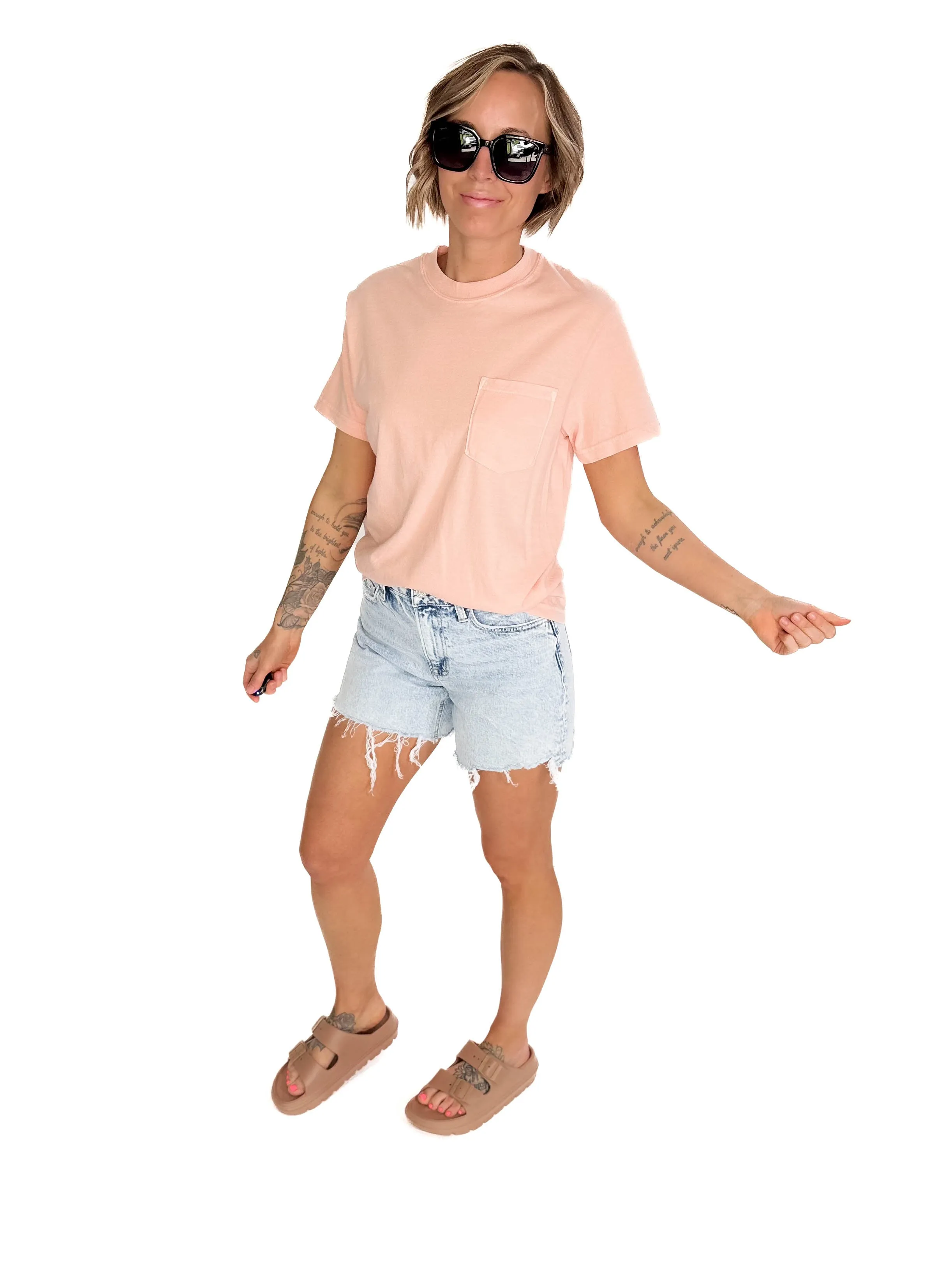T G Classic Washed Cotton Pocket T-shirt- PEACHY