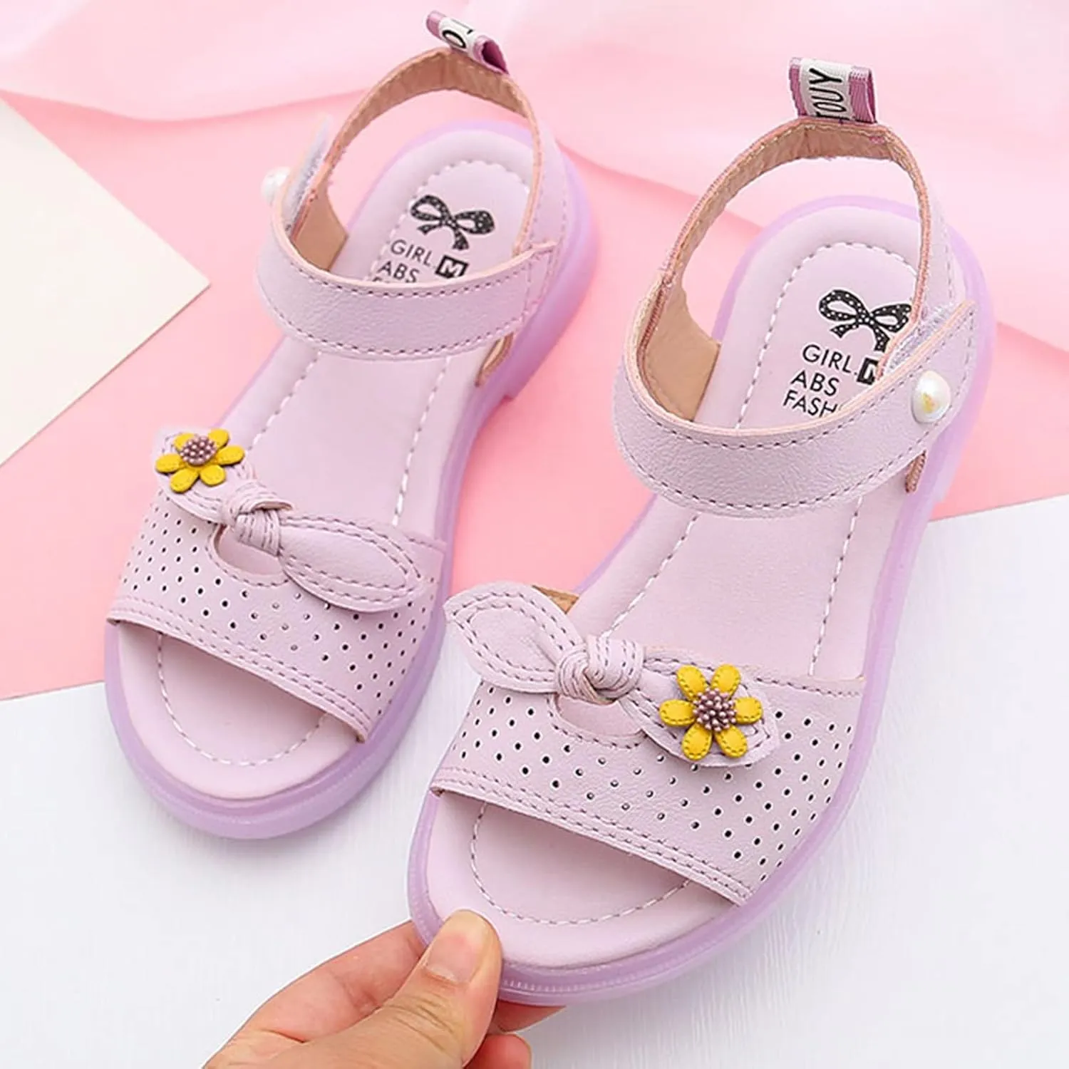 Toddler Girls Sandals Summer Beach Shoe Outdoor Casual Flower Slipper Sole Toddler First Walking Princess Dress Flat (Purple, 3.5-4 Years Toddler)