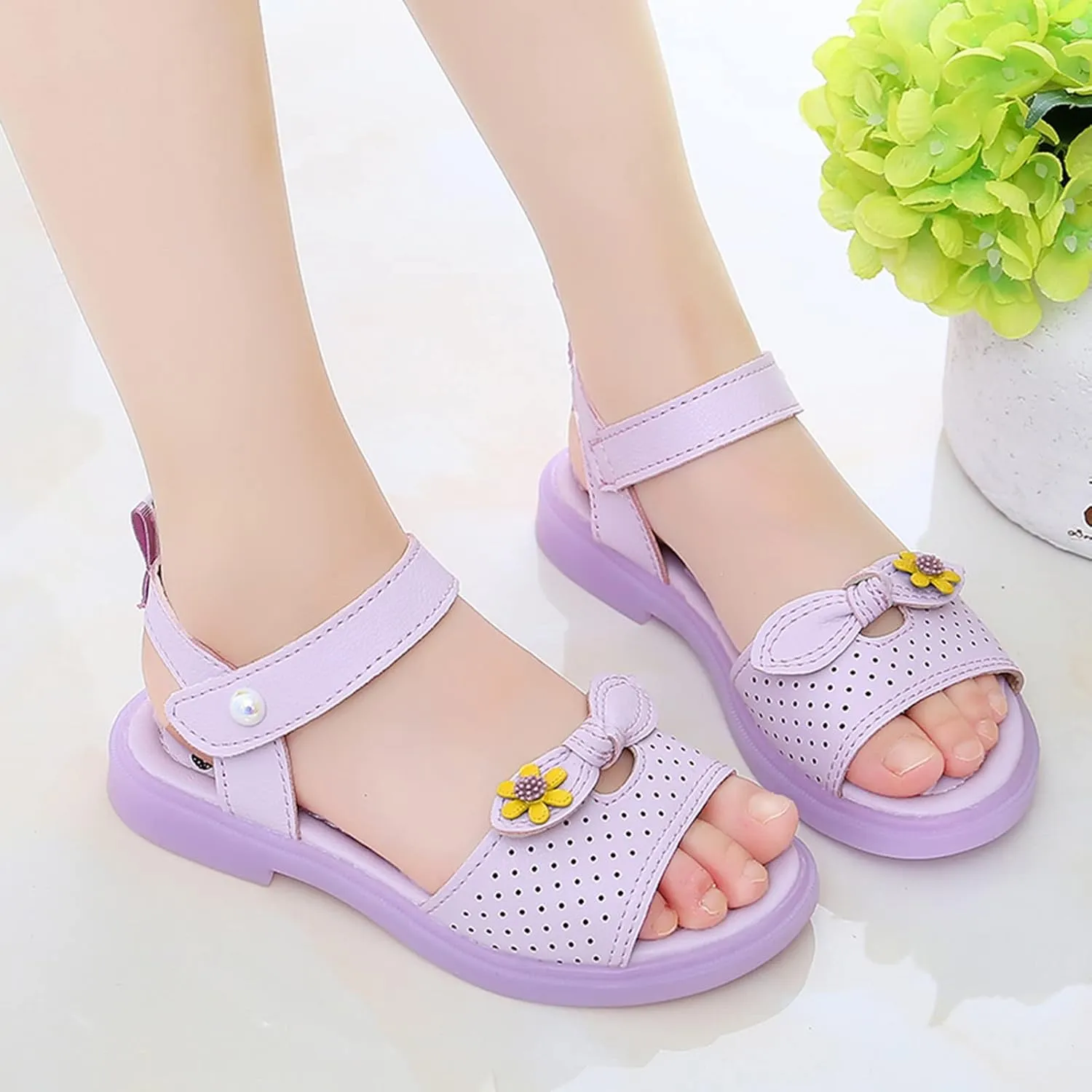 Toddler Girls Sandals Summer Beach Shoe Outdoor Casual Flower Slipper Sole Toddler First Walking Princess Dress Flat (Purple, 3.5-4 Years Toddler)