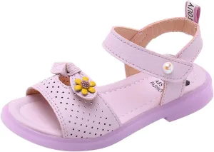 Toddler Girls Sandals Summer Beach Shoe Outdoor Casual Flower Slipper Sole Toddler First Walking Princess Dress Flat (Purple, 3.5-4 Years Toddler)